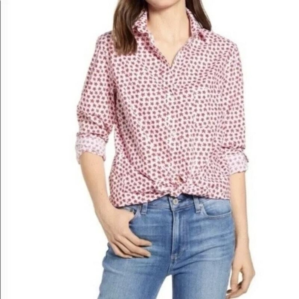 GRAYSON The Hero Red Poppy Long Sleeve Button Up Cotton Shirt, Size 02 Small